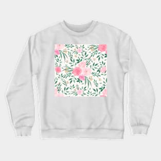 Elegant White Pink Flowers Watercolor Floral Crewneck Sweatshirt